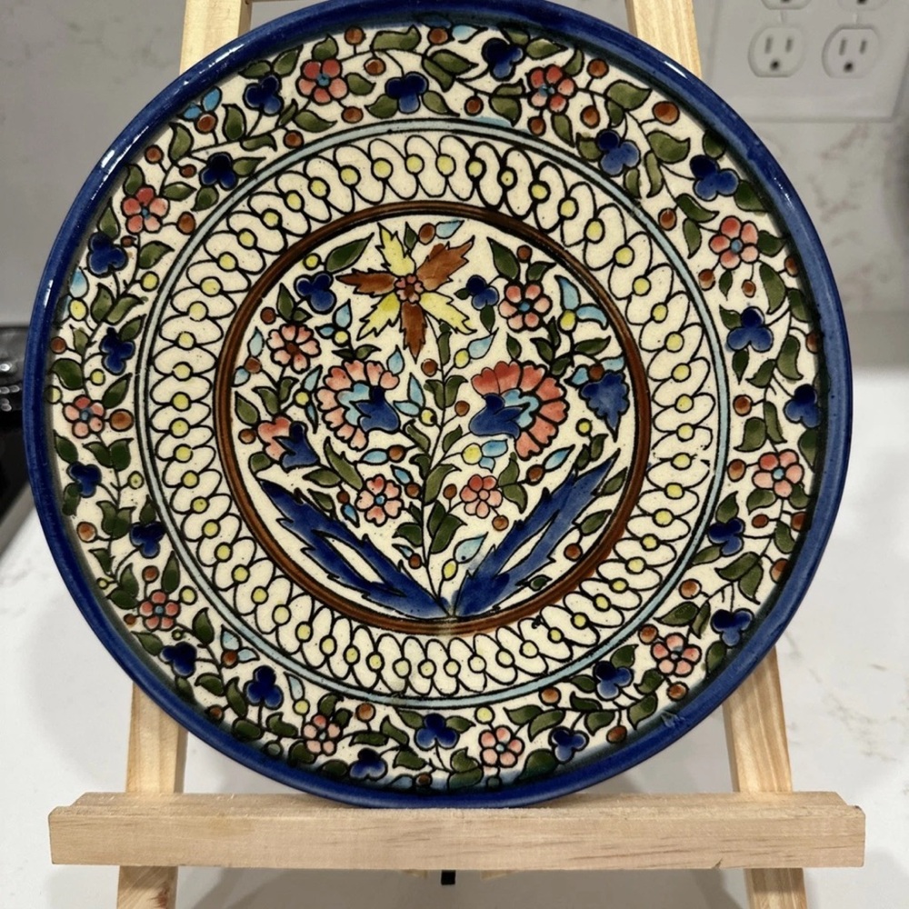 Hand-Painted Blue Floral Ceramic Wall Plate - Home Art 8.5” Diameter